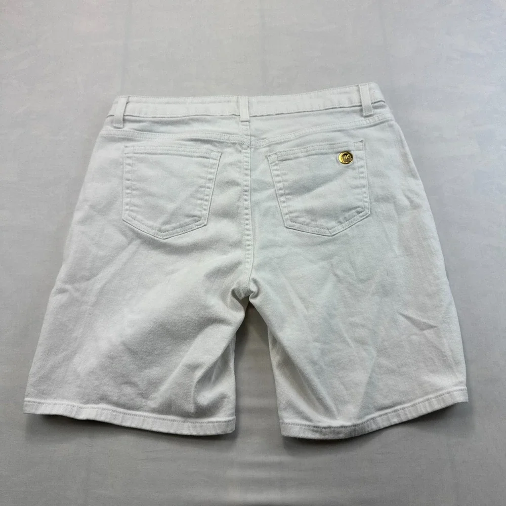 Michael Kors Bermuda Shorts Womens 8 White Denim Mid Rise Stretch Five Pockets